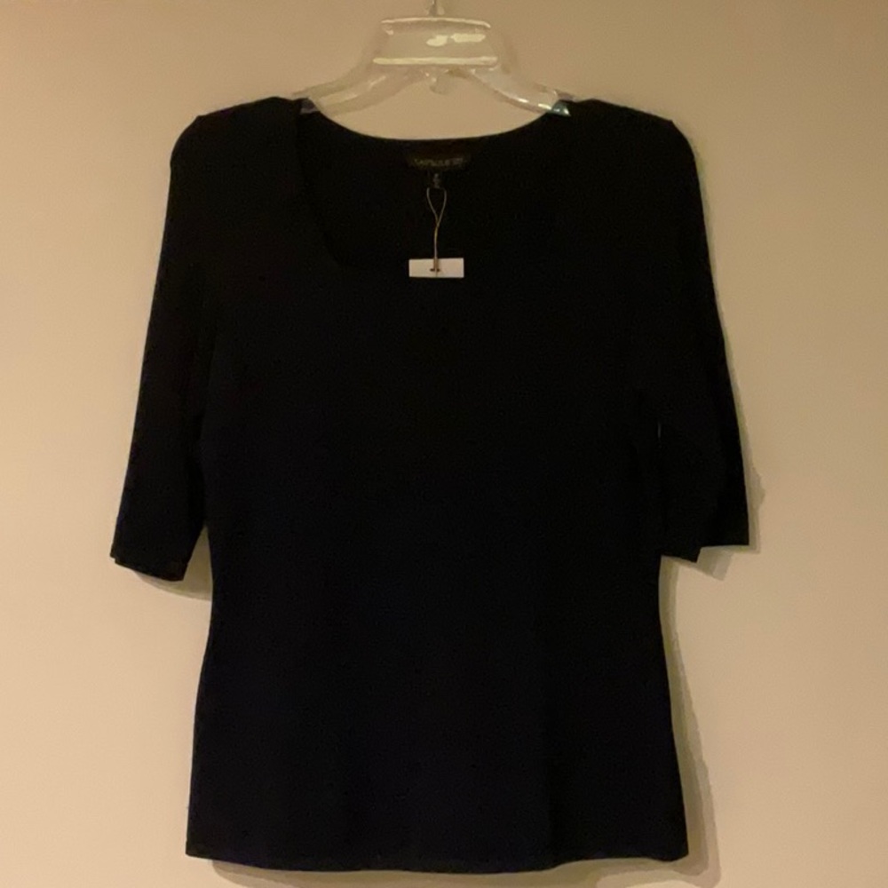 CAPSULE 121 The Hermes Knit Square-Neck Knit Top. Navy, Size Medium